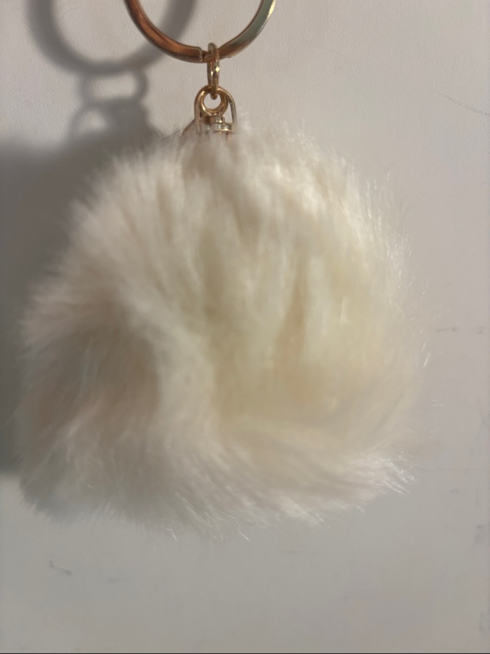 Ivory Faux Fur Pom Pom Keychain with Gold Hardware